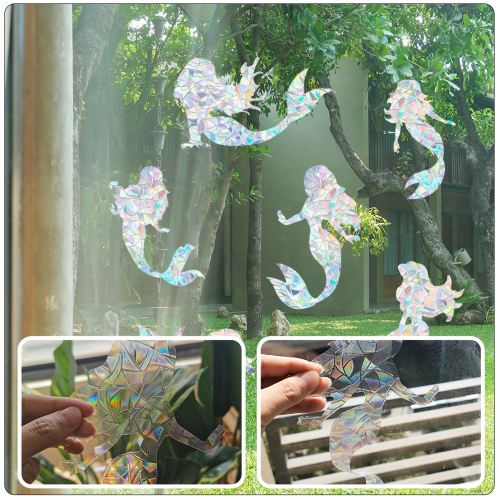 6pcs Indoor Mermaid Stickers Unique Refraction Window Decals Indoor Adorns