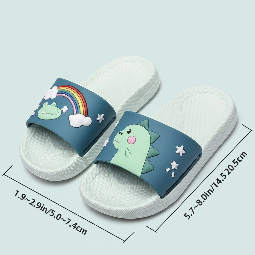 1 Pair of Kids Slippers Cartoon Dinosaur Lovely Anti-slip Summer Slippers Children Footwear - Size 22/23 9.5US 9UK 26.5EU (Light Green)