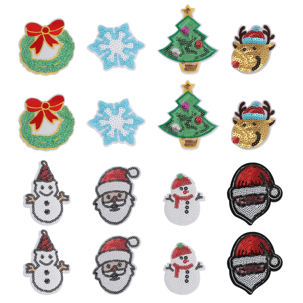 16pcs Christmas Embroidered Patches Christmas Iron On Sequin Patches Applique