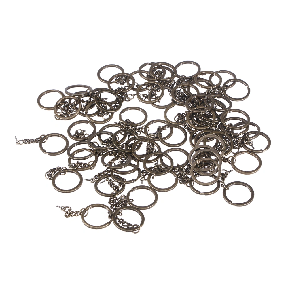 100PCS Metal Split Key Chain Twisted Round Keychain Key Holder with Screw and Chain (Bronze)