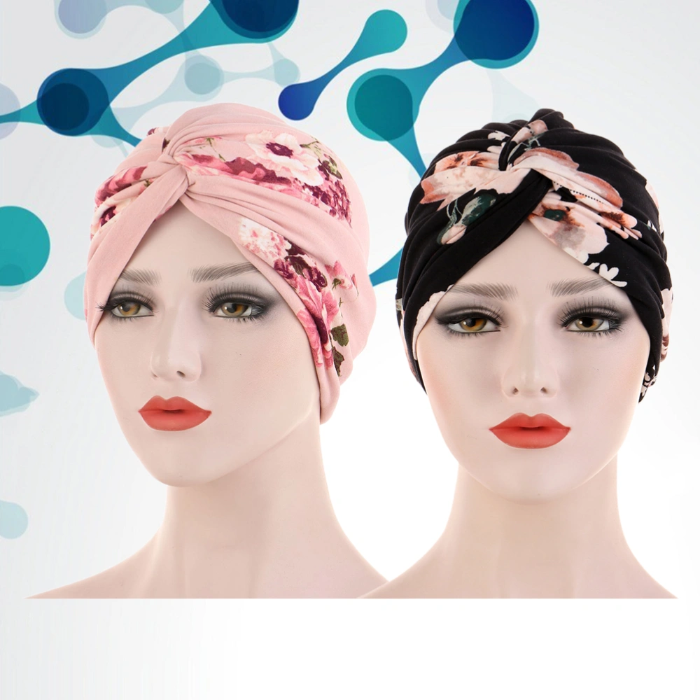 2pcs Camouflage Turbano Scarf Muslim Turbano Beauty Hat for Women Ladies Girls (Random Color)