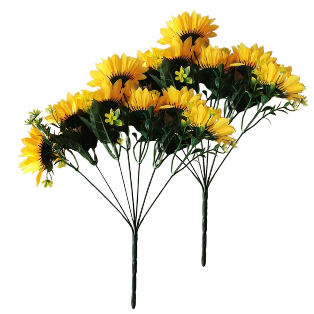 2Pcs Artificial Sunflower Plastic Sunflower Bunch Sunflower Bouquet (Yellow)