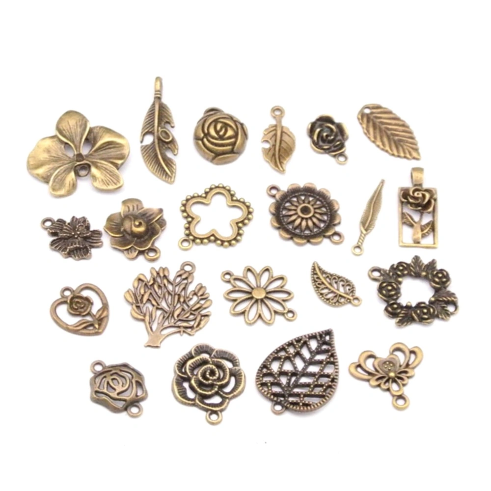 21pcs Vintage Alloy Jewelry Accessories Flower Leaf Pendant Bracelet Vintage Style Charms Pendant for DIY Crafting Jewelry Making Accessory(Antique Bronze)