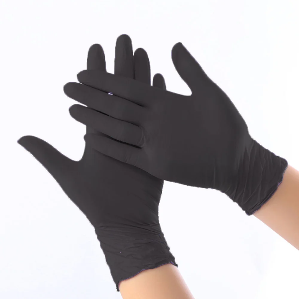 100 Pcs Disposable Gloves Waterproof Rubber Stretch Protection Gloves for Repair Watch Gardening (Size L Black)