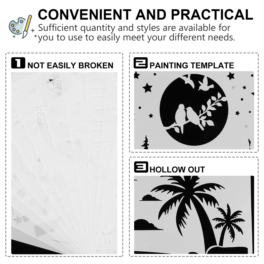 12pcs Natural Landscape Themes Plastic Painted Stencil Delicate Pattern Drawing Templates