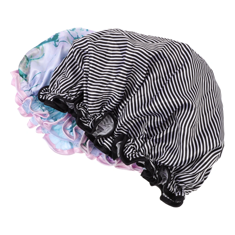 2Pcs Silk Hair Bonnet Elastic Shower Caps Bathing Bonnets Women Sleeping Caps