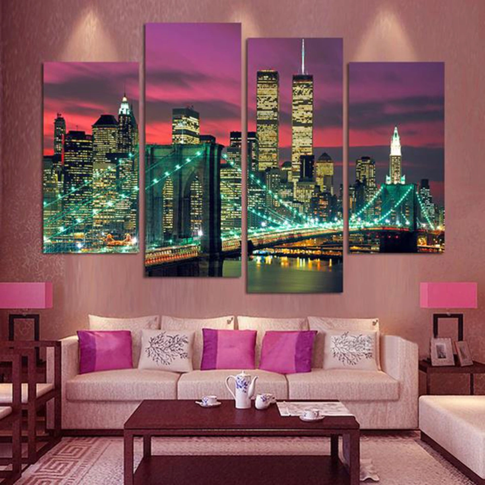 Unframed Canvas Wall Art Modern Landscape Oil Paintings Bridge Night Scene Picture for Home Living Room Bedroom Decor