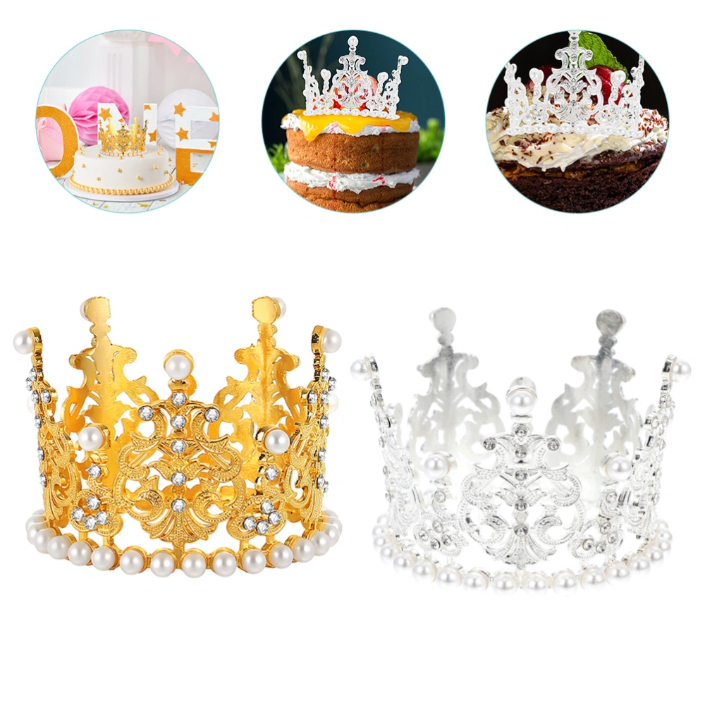 2pcs Pearl Crown Cake Decor Wedding  Cake Decoration Kids Crowns Tiara Headdress