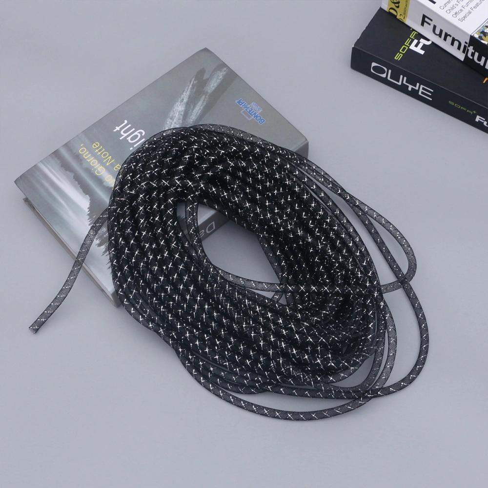 1 Pack 25m Polyester Elastic Braided Thread Tube Cords Yarn Tube Mesh Bands Woven Rope FIY Hand Made Headdress Bracelet Crafts Making (Black)