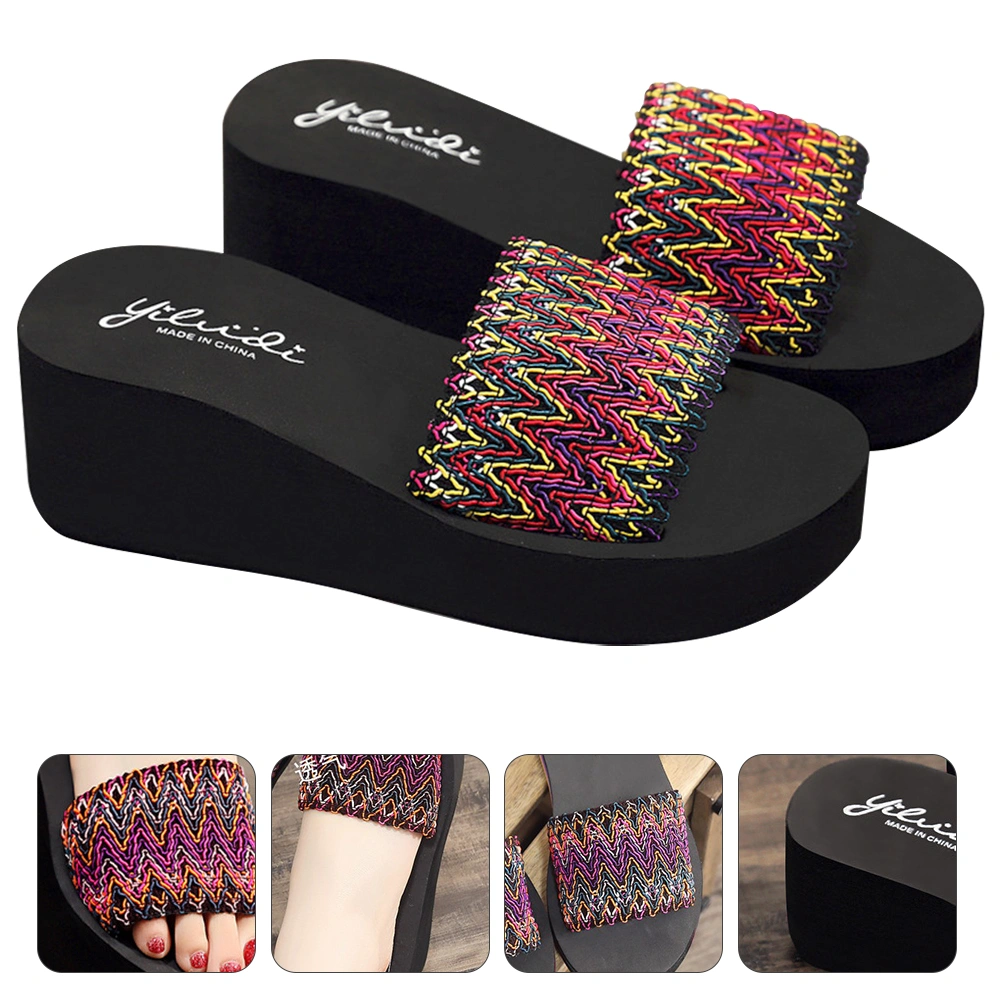 1 Pair Lady Thick Sole Slippers Summer Ethnic Style Leisure Sandals(37)