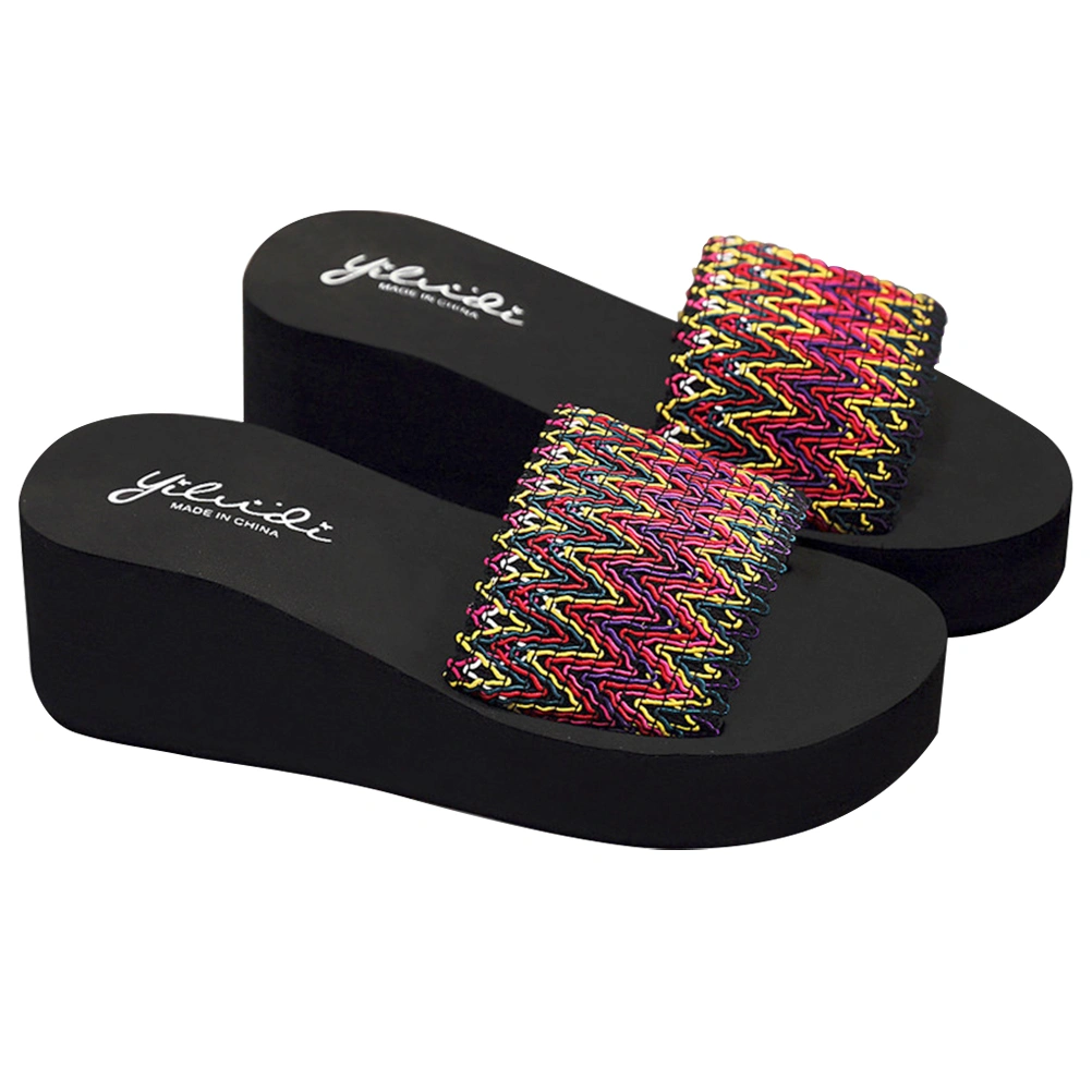 1 Pair Lady Thick Sole Slippers Summer Ethnic Style Leisure Sandals(37)