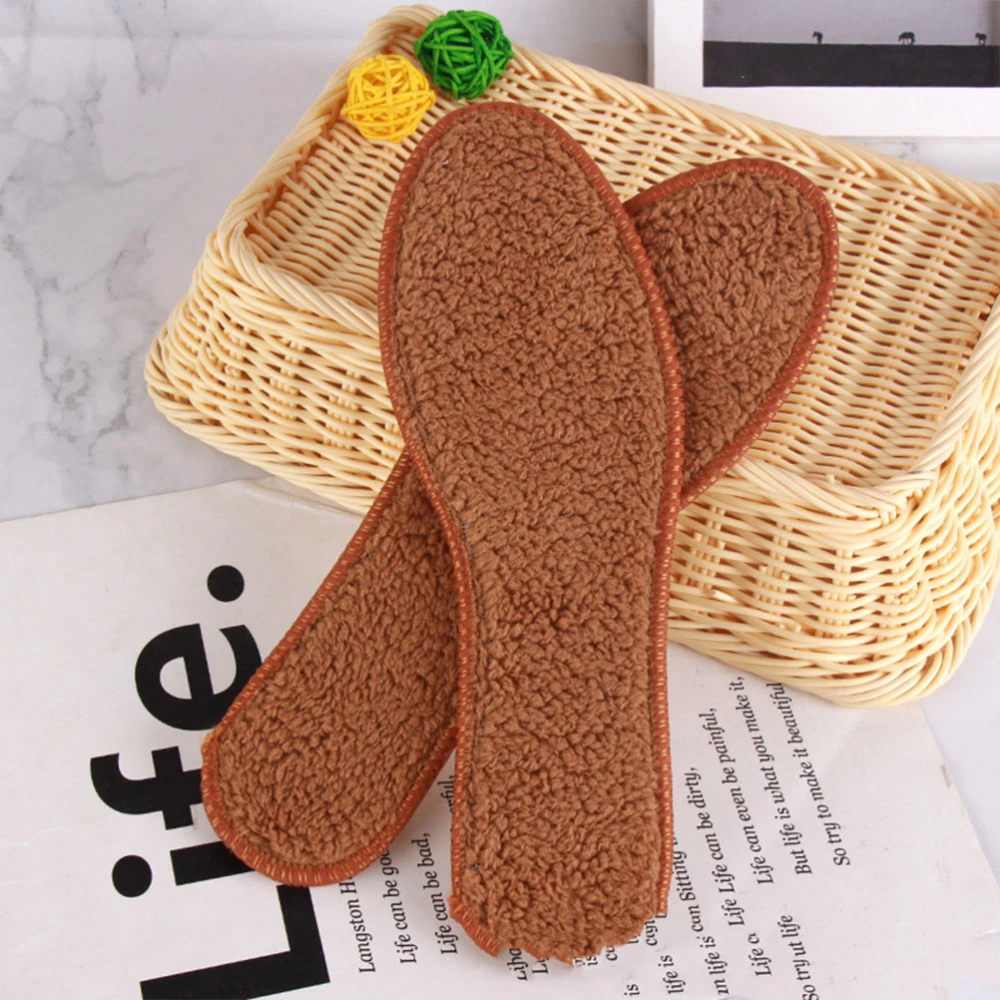 5 Pairs of Thickened Warm Insoles Imitation Alpaca Wool Shoe Inserts Warm Absorbant Deodorization Shoe Pads for Winter Size 42 (Brown)