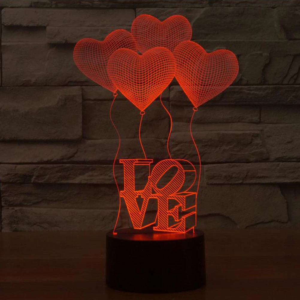 3D Lamp Visual Light Effect Touch Switch Colors Changes Night Light (Four Love Heart)