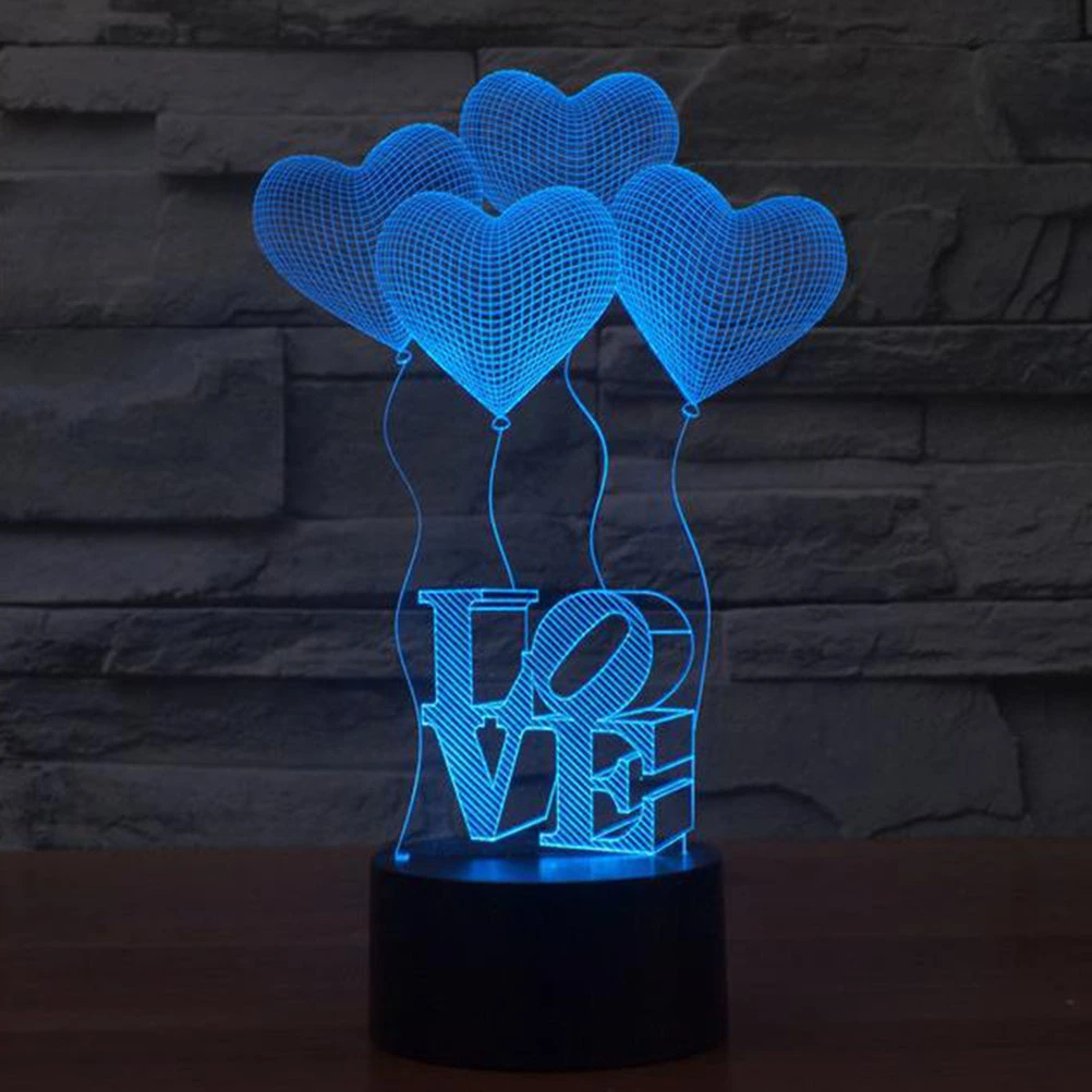 3D Lamp Visual Light Effect Touch Switch Colors Changes Night Light (Four Love Heart)