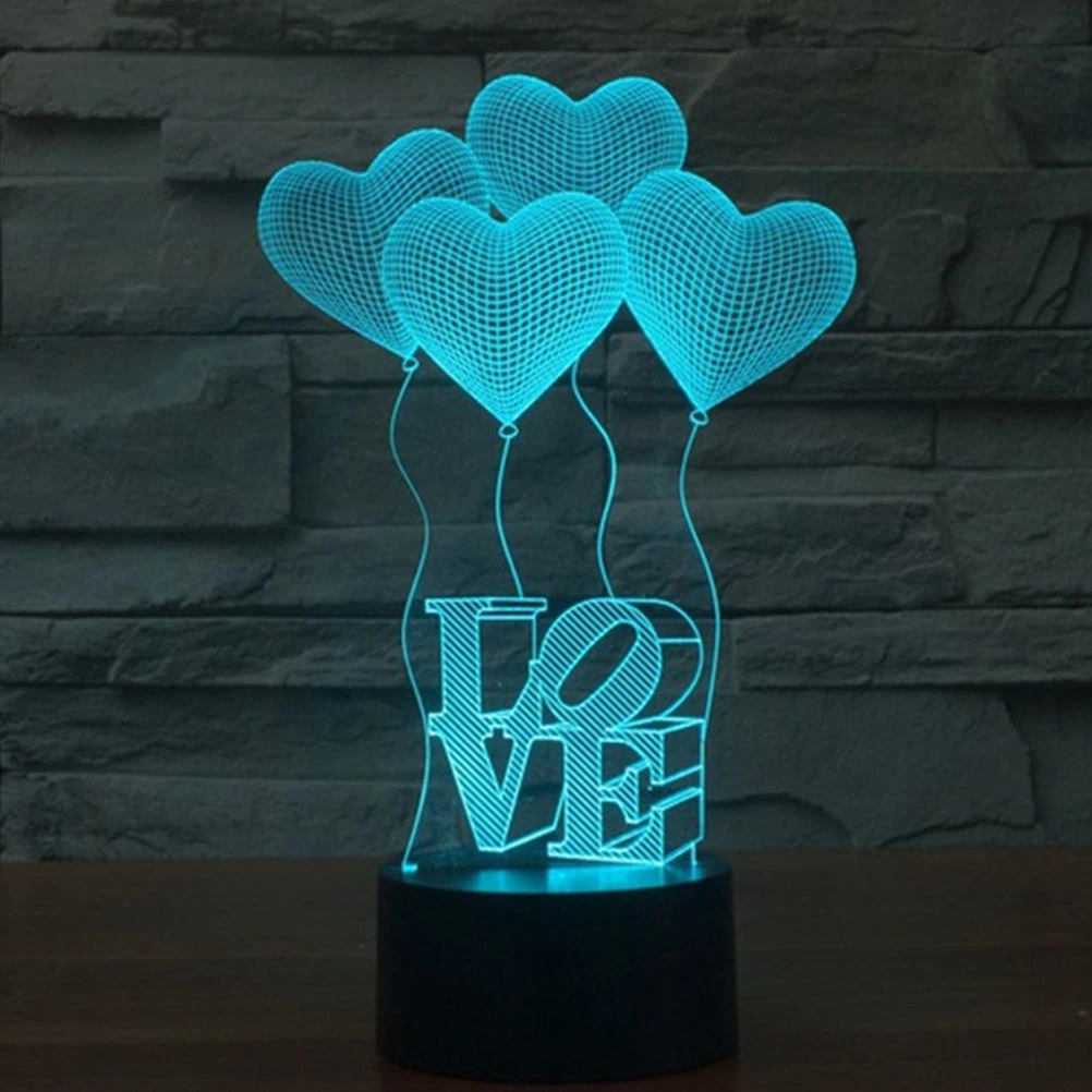 3D Lamp Visual Light Effect Touch Switch Colors Changes Night Light (Four Love Heart)