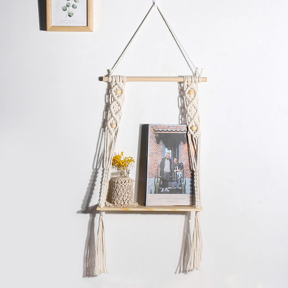 Bohemia Macrame Hanging Shelf Macrame Wall Shelf Indoor Plant Hanging Floating Shelf