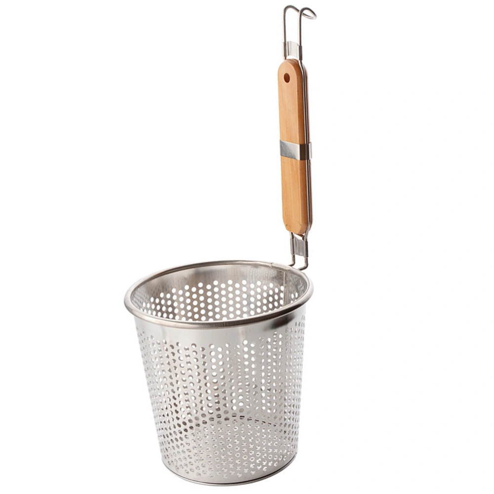 Stainless Steel Strainer Basket Wooden Handle Fine Mesh Spider Food Skimmer Kitchen Sieve for Pasta Dumpling Noodle (16cm)