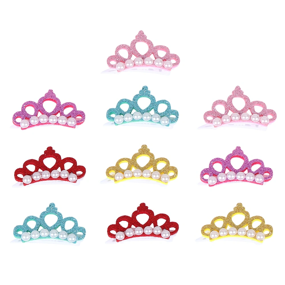 10 Pcs Pet Hair Clips Pearl Crown Shaped Pet Headdress Hair Party Hair Accessories (2Pcs Yellow, 2Pcs Lake Blue, 2Pcs Pinkish, 2Pcs Pink, 2Pcs Bright Red)