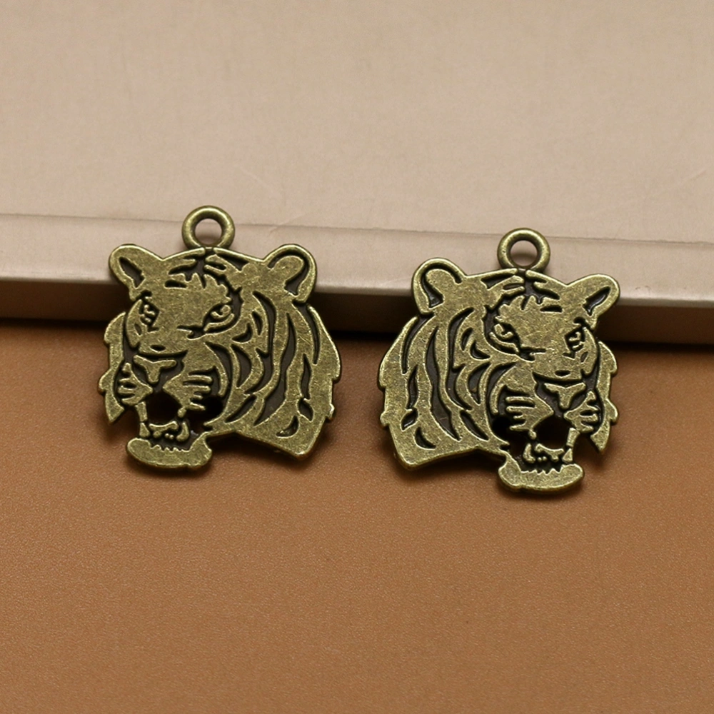 20pcs Alloy Tiger Head Pendant Charms DIY Jewelry Making Accessories for Necklace Bracelet (Bronze)