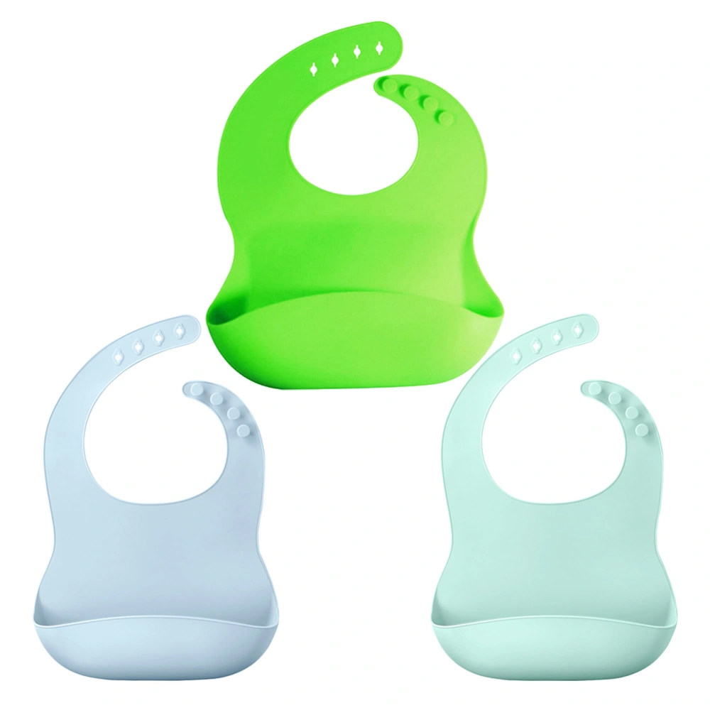 3pcs Silicone Feeding Bib Waterproof Stereo Simple Kid Meal Bib for Boy Girl (Light Green, Light Blue, Green)