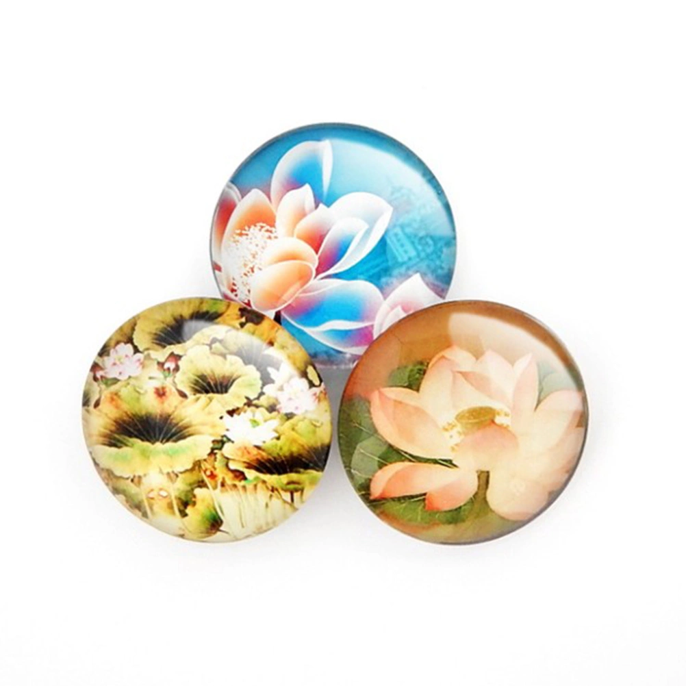20Pcs Summer Lotus Refrigerator Round Glass Fridge Magnets Stickers Home Party Wall Decoration (Random Pattern)