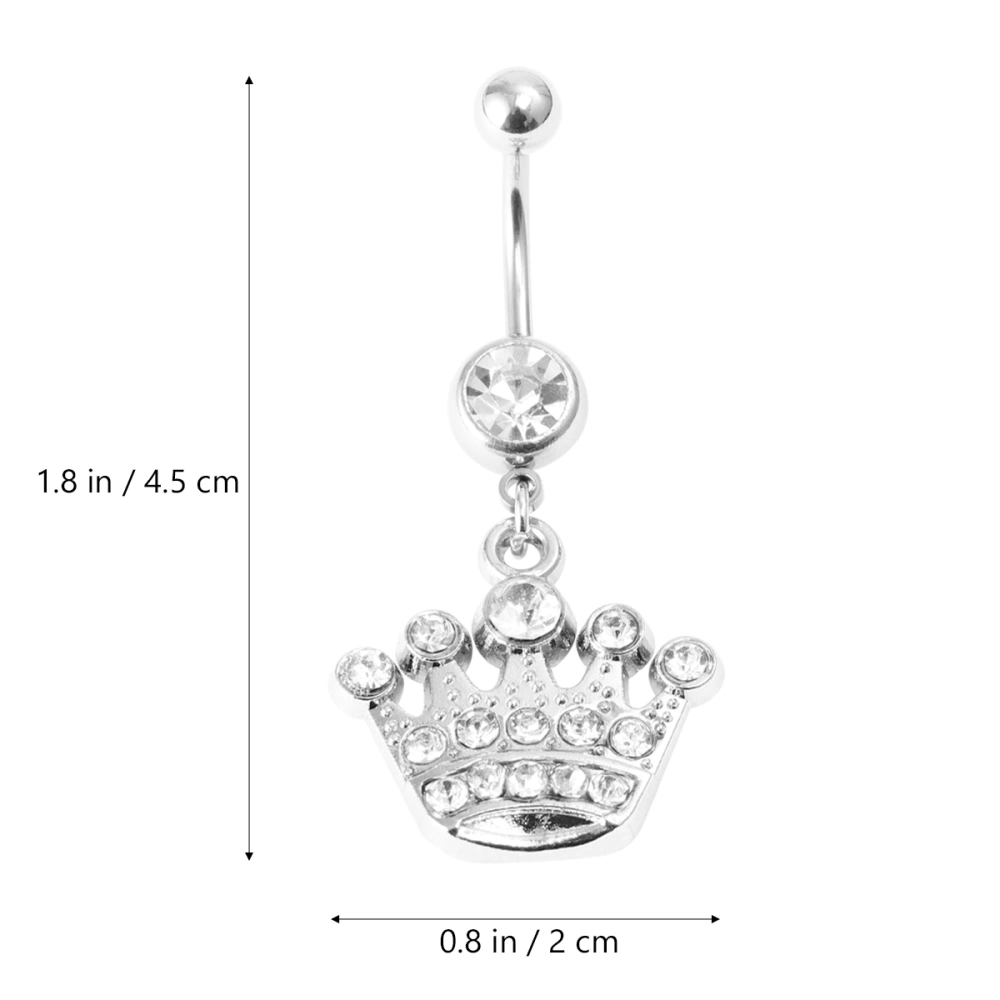 Rhinestone Crown Shaped Pendant Stainless Steel Piercing Jewelry Belly Button Ring Silver