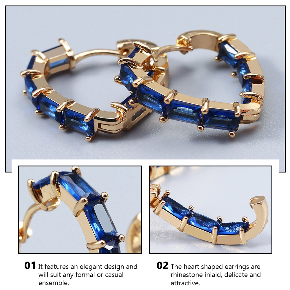 1 Pair Heart Shape Earrings Rhinestone Inlaid Copper Earrings Jewelry for Lady