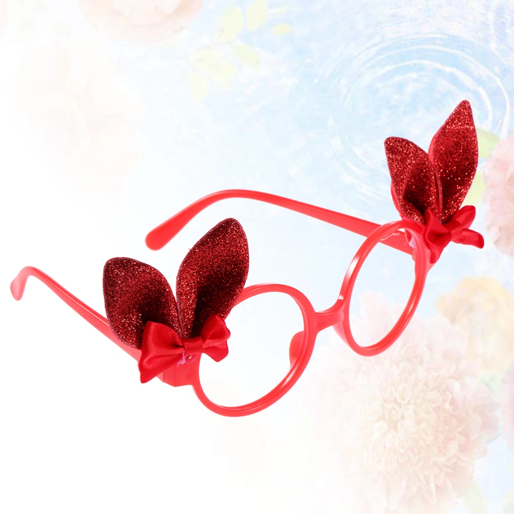 2pcs Cartoon Bowknot Rabbit Ear Eyeglass Creative Kids Eyewear Tricky Dress up Party Glasses Funny Costume Prank Prop without Lens (Bright Red)