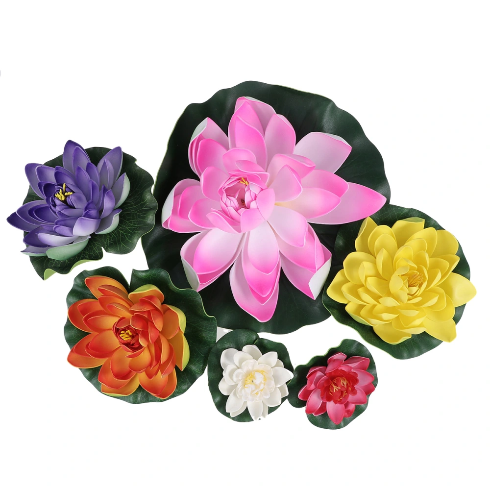 6pcs Simulation Floating Water Lily EVA Lotus Flower Pond Fish Tank Decor Ornaments (Pink + Blue + Yellow + Orange + White + Red)