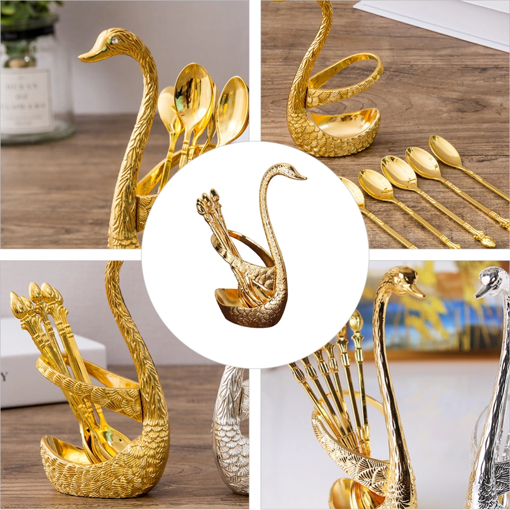 Creative Metal Coffee Spoon European Retro Tableware with Swan-shaped Base