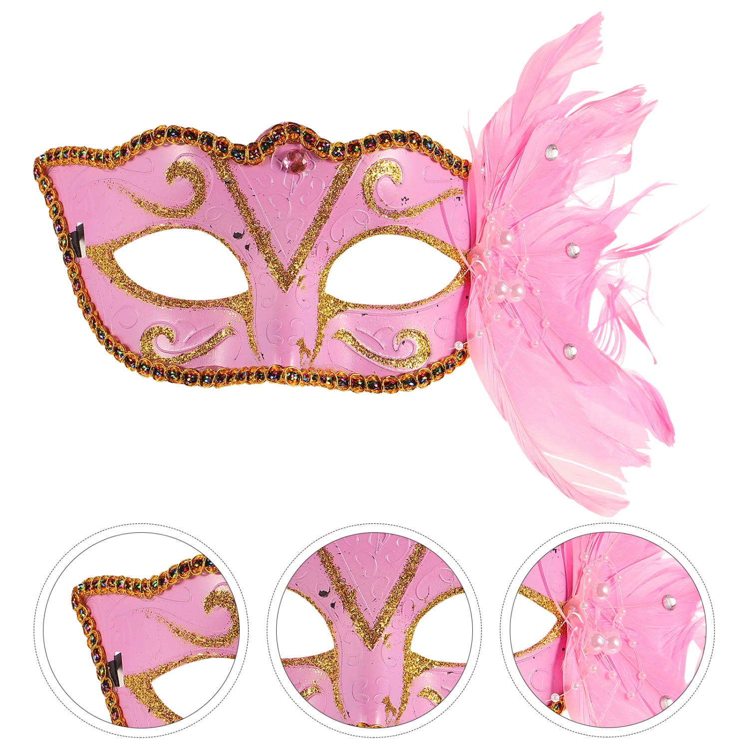 Pink  Half Face Mask Costume Prop Colorful Masquerade Party Mask for Cosply Performance Dancing Party