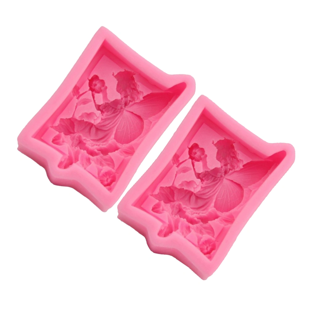 2pcs Baking Gadget Silicone Cake Mold Flower Fairy Creative Baking Tool for Home (Pink)