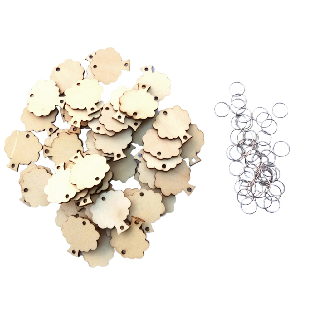 100pcs Tree Wood Piece Wire Ring Set Photo Prop DIY Creative Decor Wood Piece Hanging Drop for Birthday Festival Party (50pcs Tree Wood Piece and 50pcs Wire Rings)