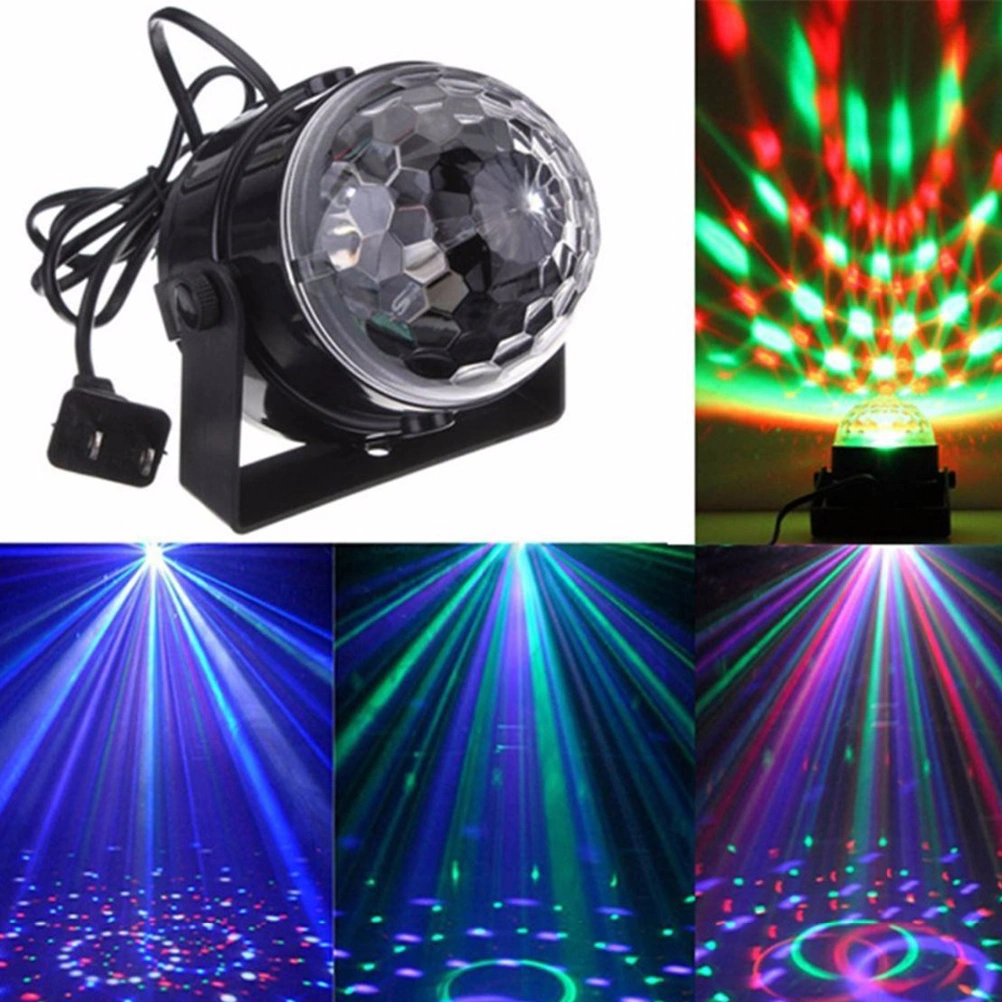 Crystal Rotating Ball Light Music Sound Activated Stage Light RGB 7 Colors LED Lamp DJ CLub Disco KTV Party Wedding Lighting (EU Plug)