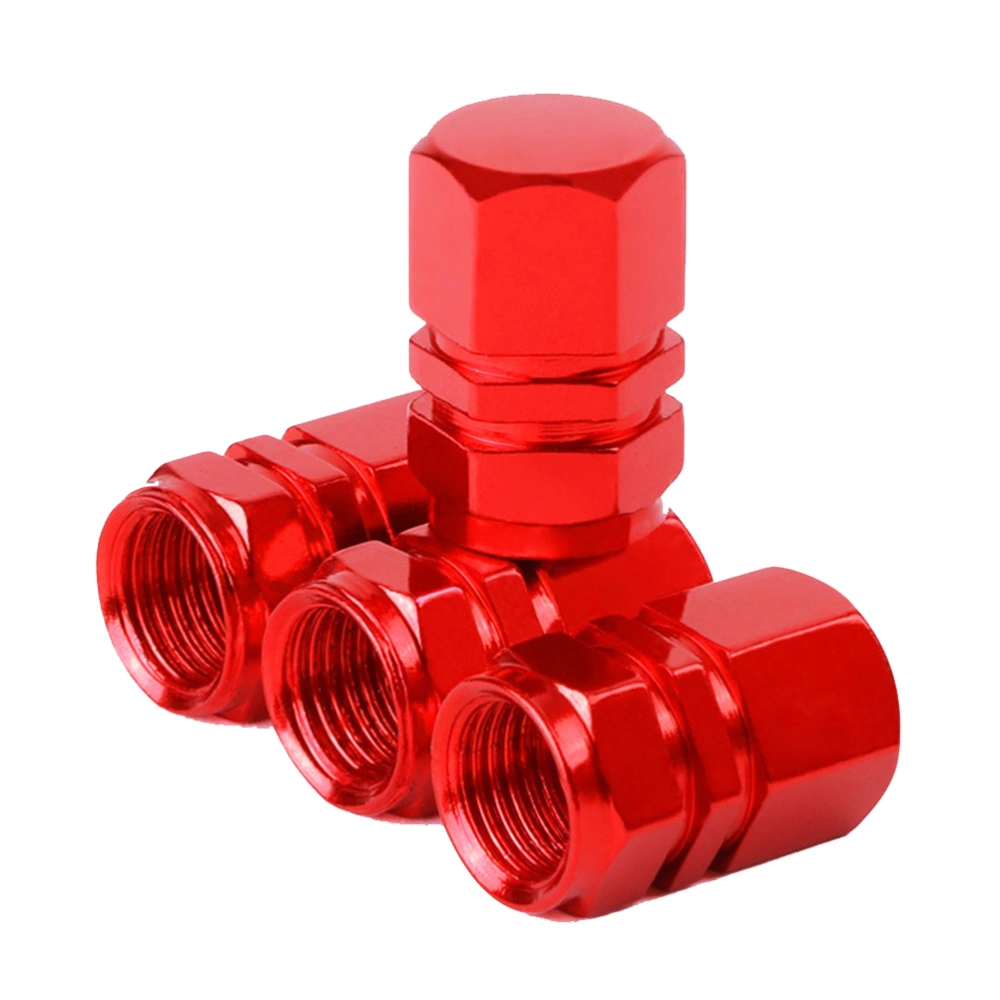 4 Pcs Aluminum Alloy Car Tire Stem Caps Round Style Air Covers(Red)