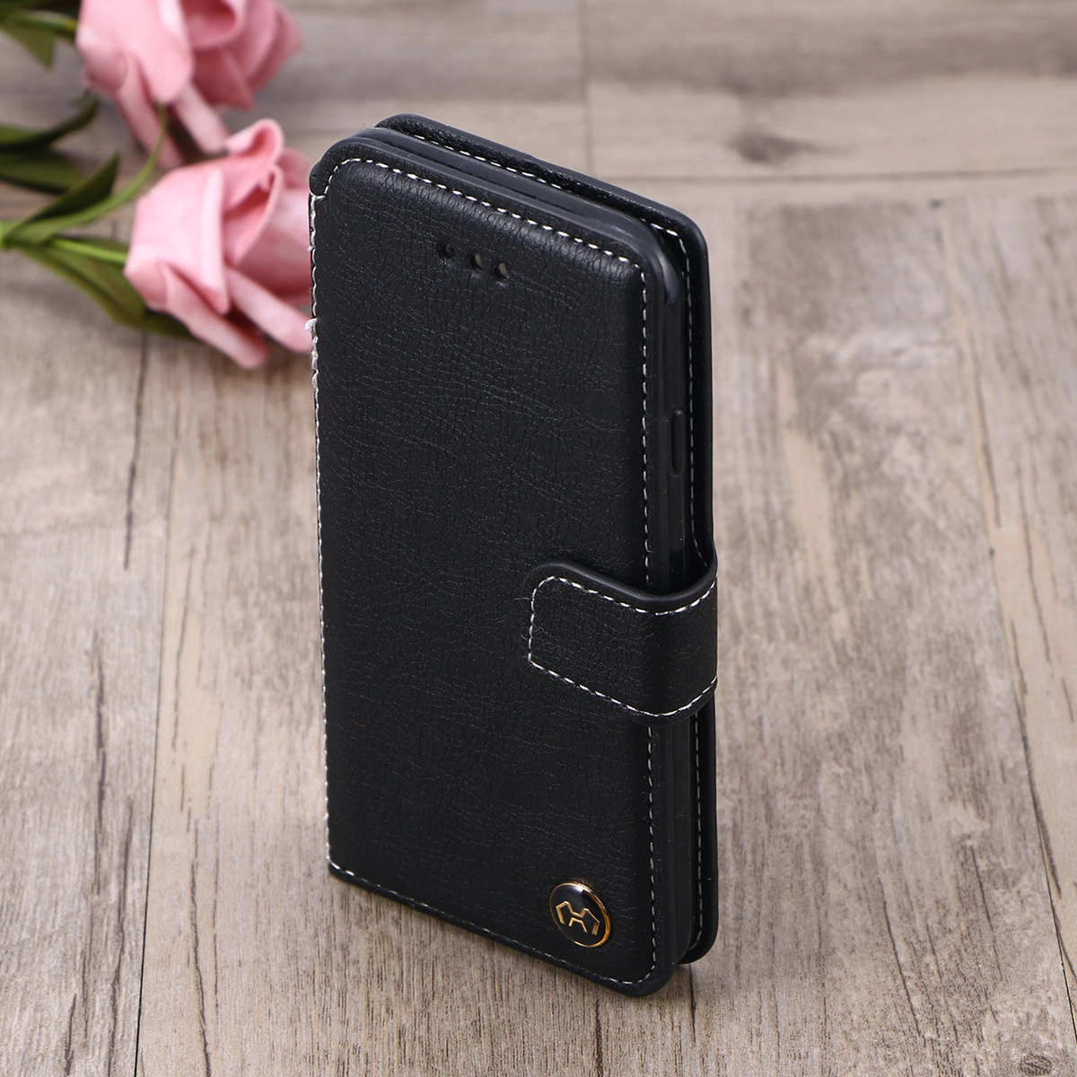 Fold Phone Case Retro Slot Wallet Phone Cover Anti-scratch Protective Shell for iPhone 7/8 (Black)