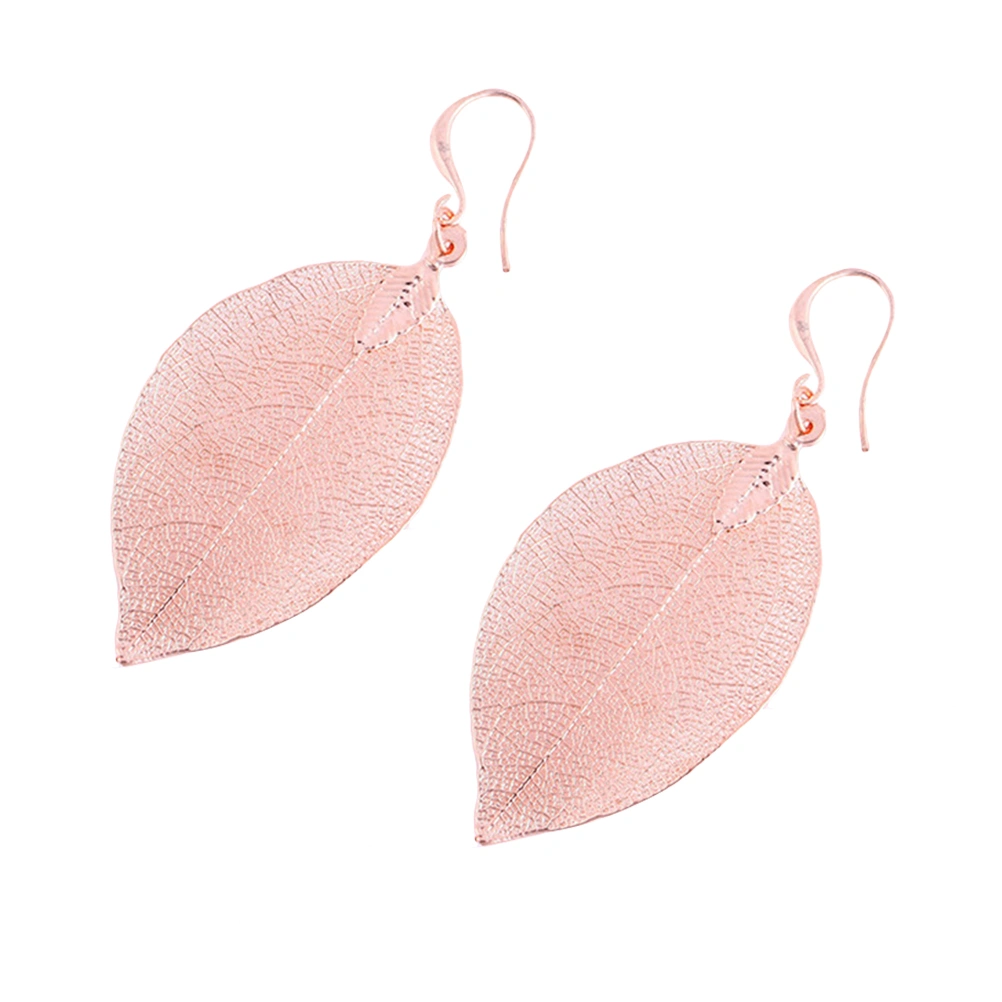 Fashion Earrings Unique Natural Leaf Shaped Big Earrings Drop Dangles Jewelry Gift for Women (Rose Gold)