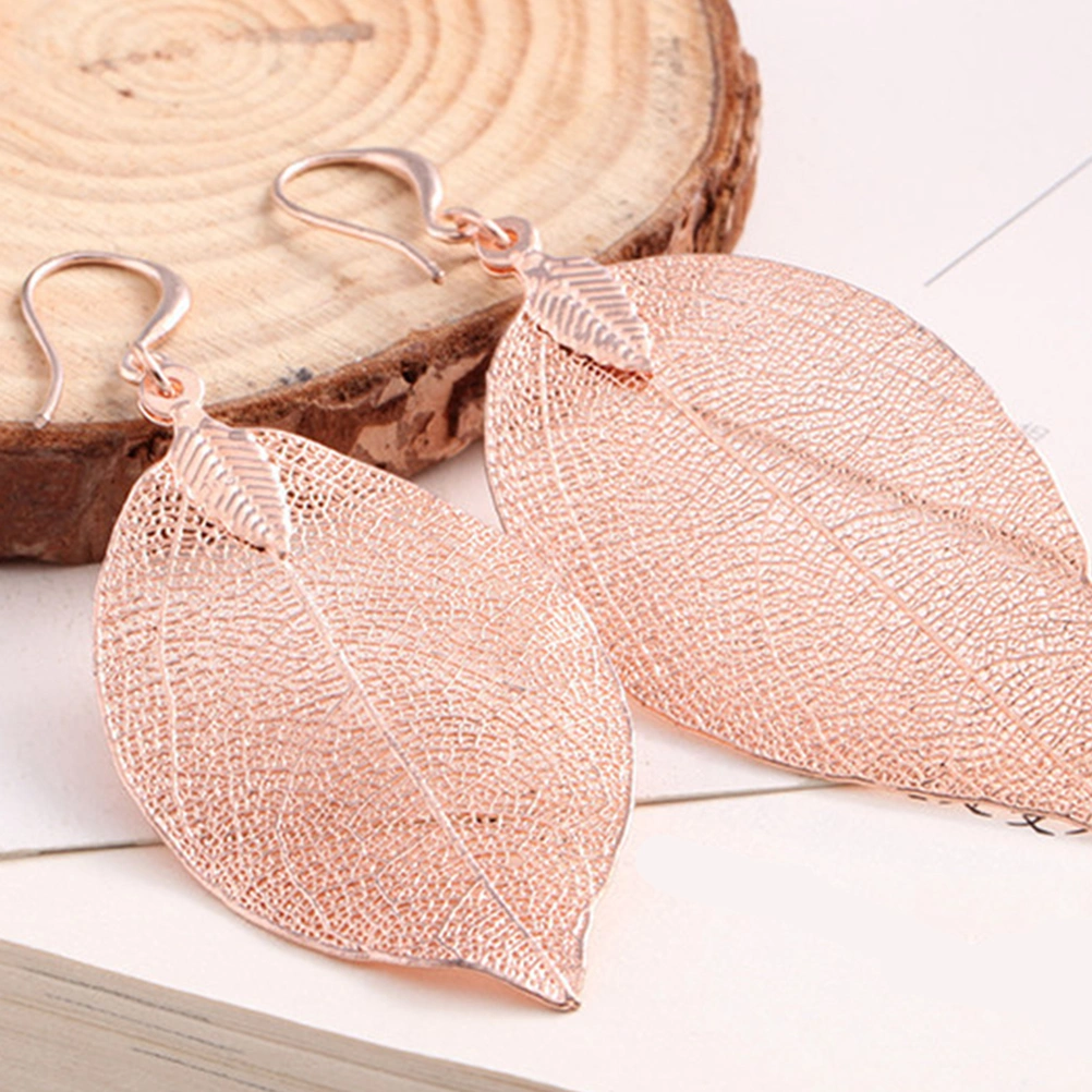 Fashion Earrings Unique Natural Leaf Shaped Big Earrings Drop Dangles Jewelry Gift for Women (Rose Gold)