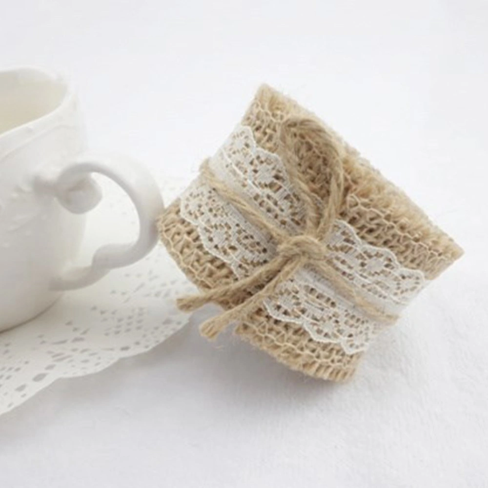 2M Vintage Natural Hessian Burlap White Lace Craft Ribbon for Wedding Home Decor