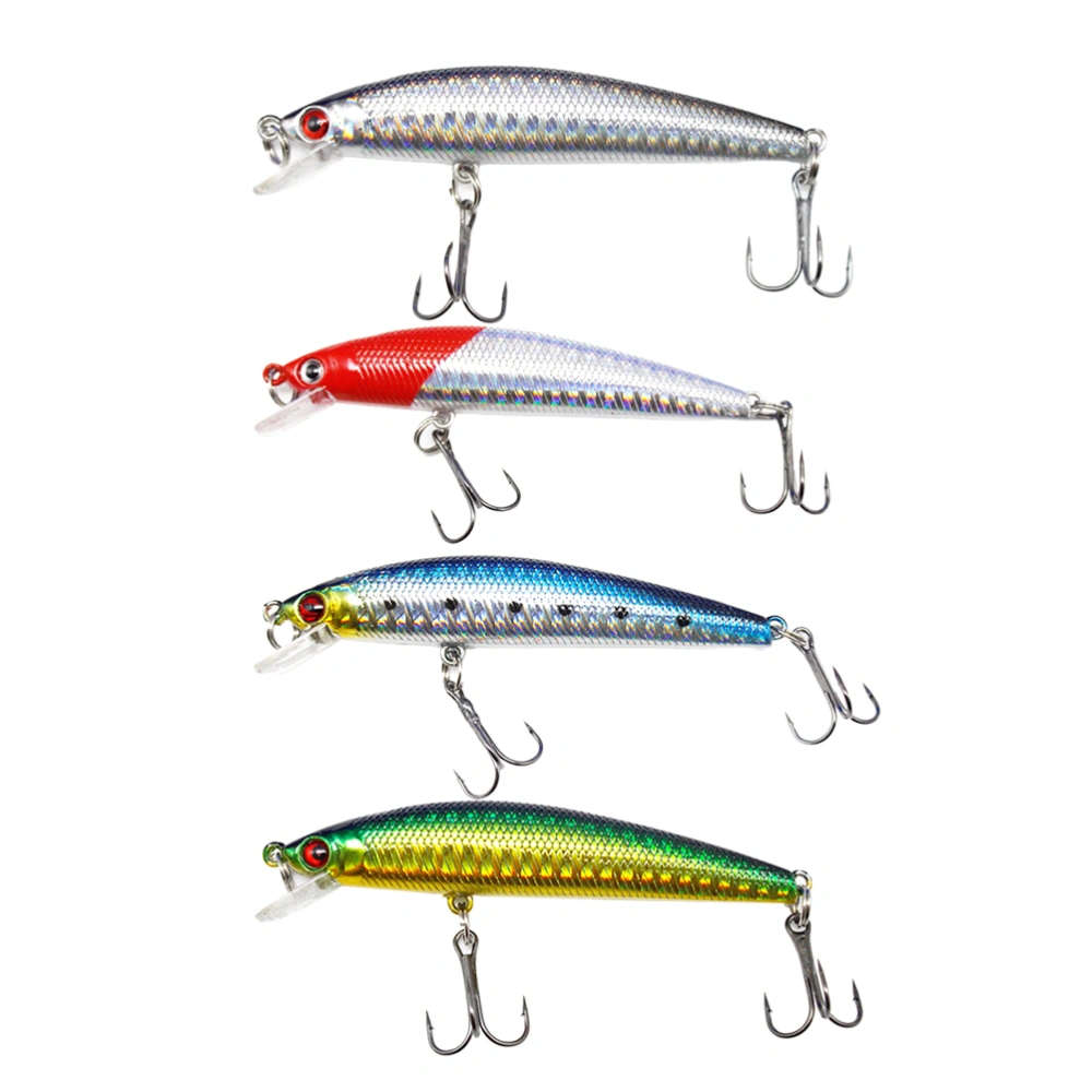 4PC 8.5CM Floating Bait Set Life-like Fishing Lures Bait with Hooks Freshwater Saltwater Fishing for Bass Trout Salmon Walleye Snakehead (Black back blue body + black back silver body + black back green body + red head silver body / Each 1)