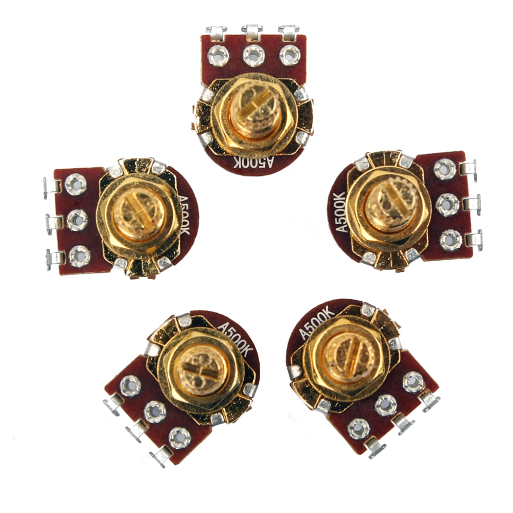 5 Pcs Guitar Potentiometer Audio Pots A500K OHM Replacement for Electric Guitar (Golden)