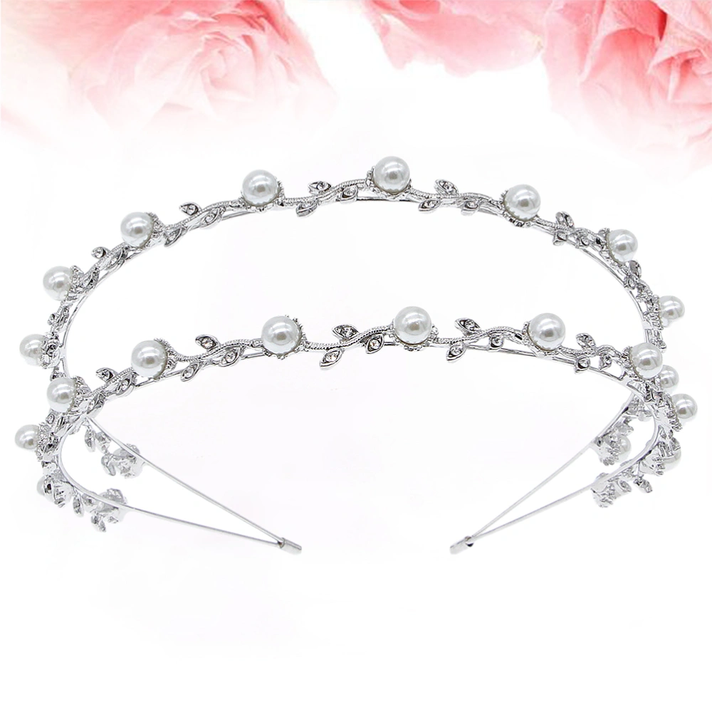 Women Crystal and Pearl Headband Alloy Double-row Hair Delicate Headdress Hair Jewelry