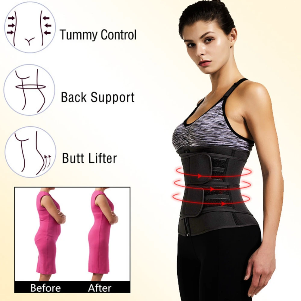 Double Belt Bodysuit Women Fitness Waist Trainer Women Bodysuit Comfortable Body Shaper (Black, Size XL)