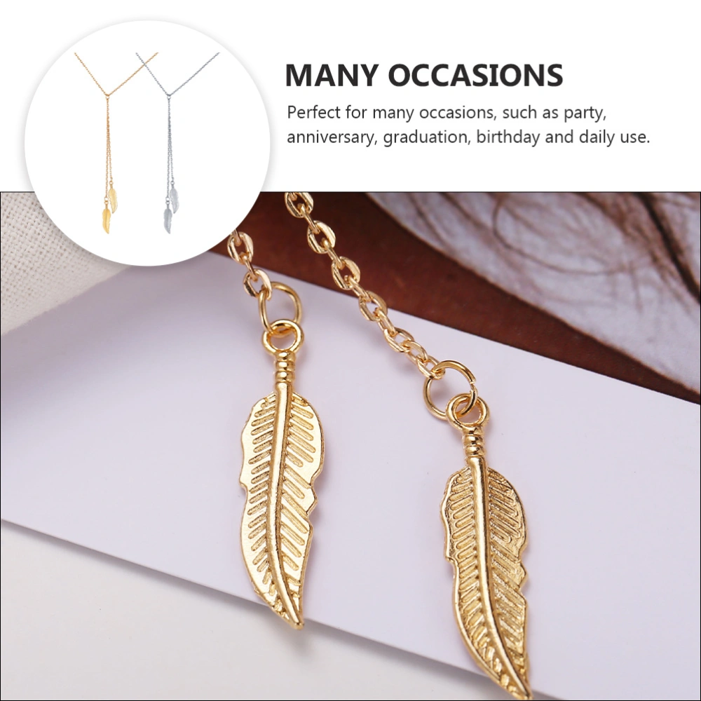 2Pcs Simple Leaf Necklace Short Clavicle Pendant Women Neck Decor Golden Silver