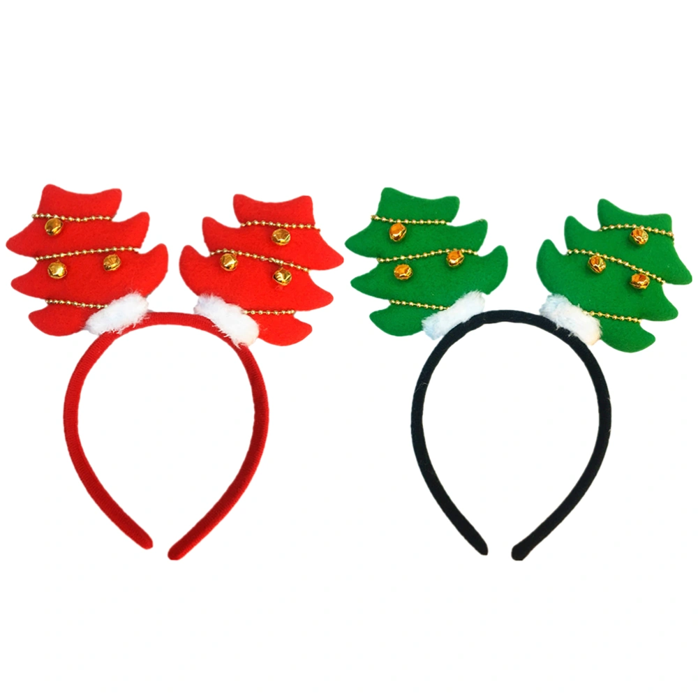 2pcs Xmas Headband Lint Christmas Tree Bell Hair Hoops Headdress for Kids Chidren Girls