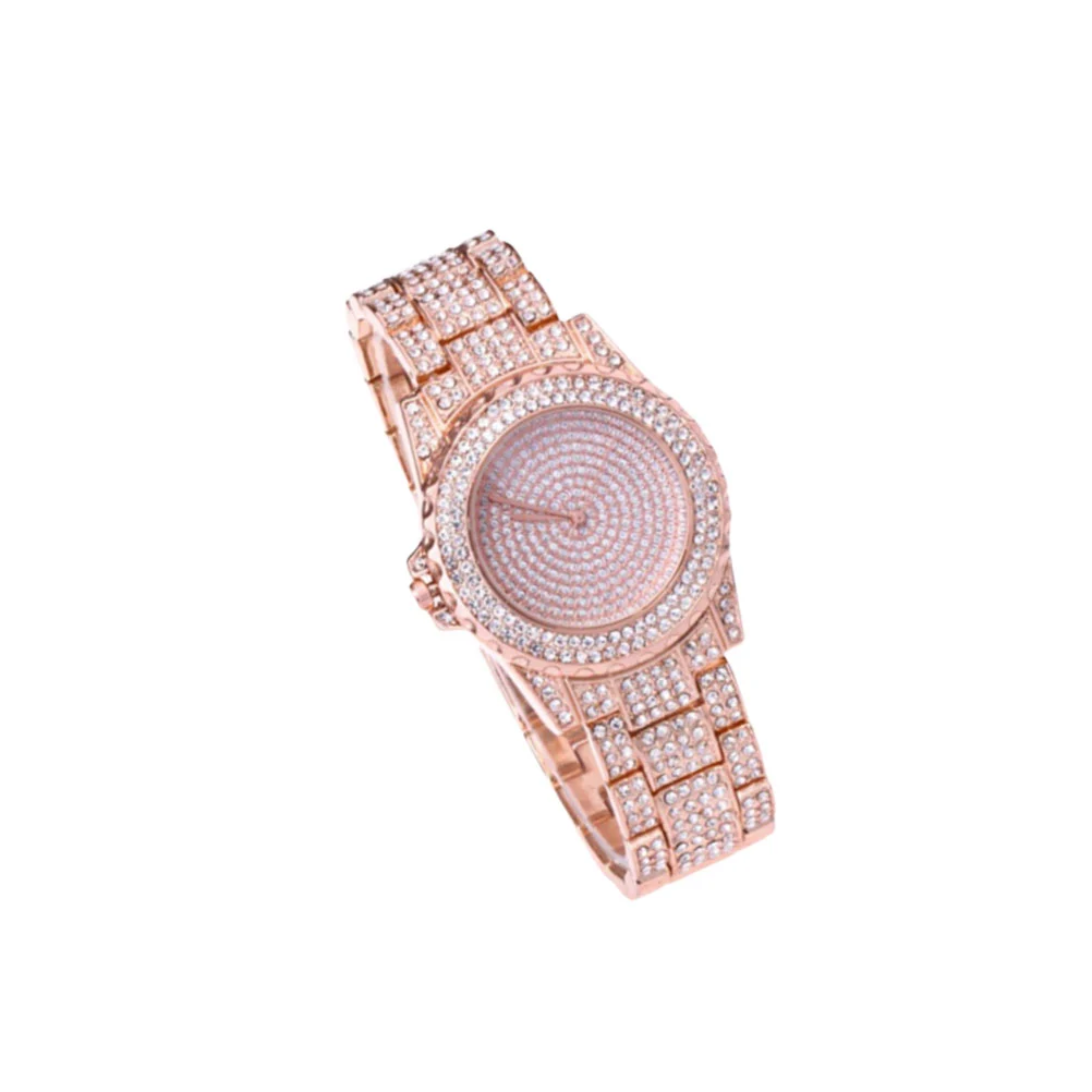 1PC Steel Band Watches Stylish Quartz Wristwatch Rhinestone Diamante Watch Delicate Quartz Wrist Watch for Women Lady Wearing Rose Gold