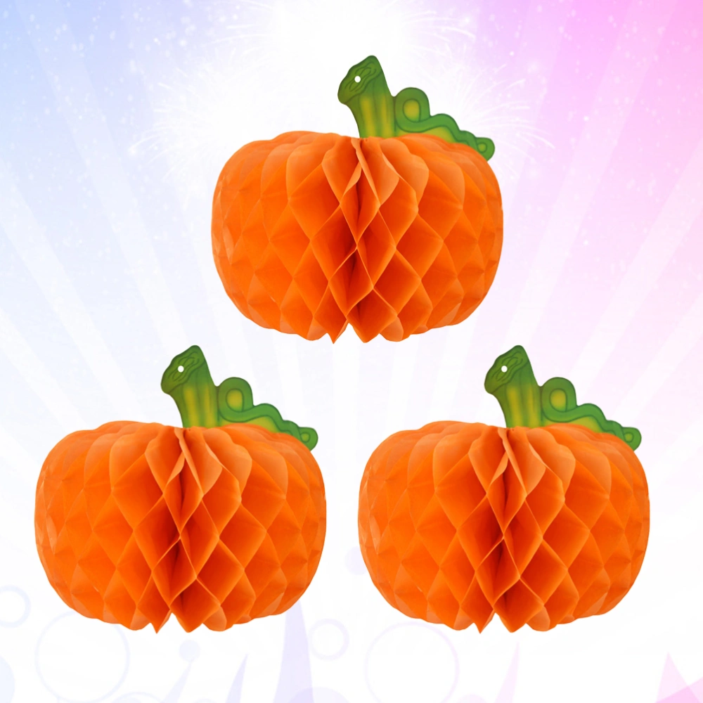 3pcs 25cm Pumpkin Paper Ball Creative Halloween Decoration Honeycomb Ball with Holes