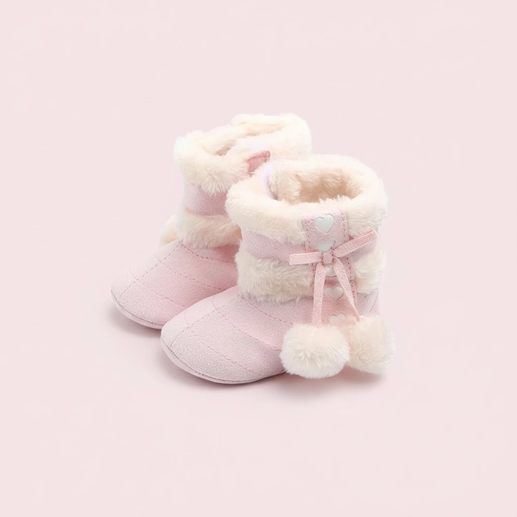 1 Pair Winter Bowknot Baby Christmas Boots Toddlers Warm Cotton Prewalker