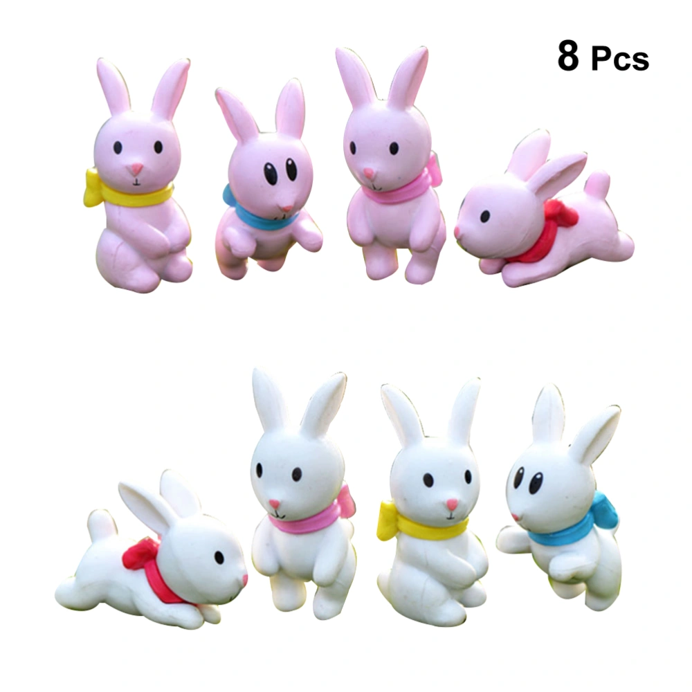 8 Pcs Mini Rabbits Miniature Ornament Kits for Moss Outdoor Micro Landscape DIY Fairy Garden House Terrarium Kit Plant Decoration(4 Pcs Pink Rabbits + 4 Pcs White Rabbits)