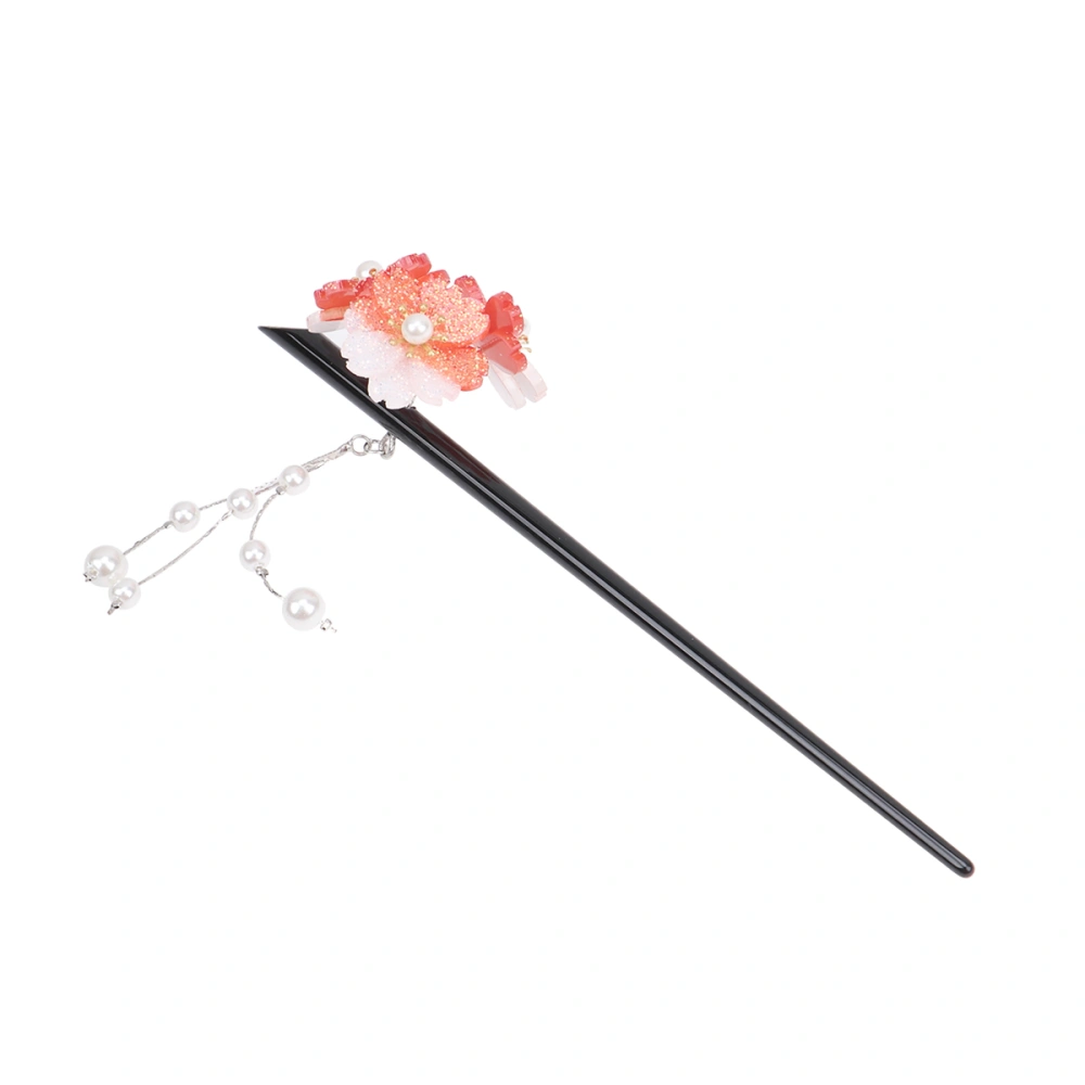 Flower Design Hair Chopstick Chinese Style Tassel Hair Stick Hairpin for Lady Women (Red)